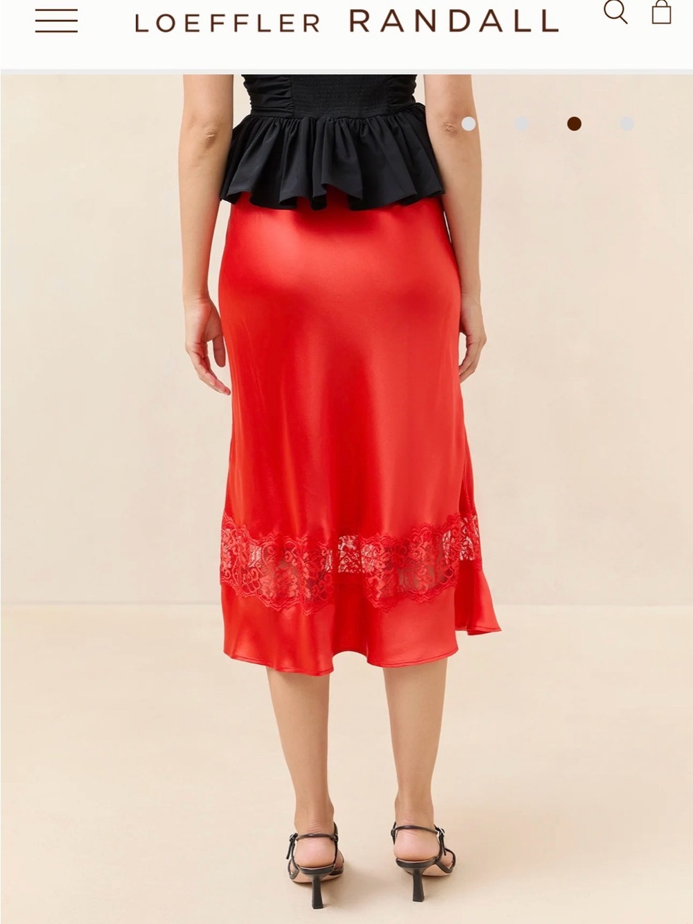 Loeffler Randall Red Saskia Silk Midi Skirt with Lace Hem - Picture 3 of 7